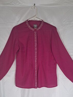 Fair Lady Magenta Pink Rhinestone Pintuck Button Front Blouse, Size 4 / Small